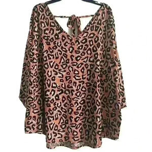 Brina & Em Woman’s Pink‎ Black Animal Print Short Sleeve Plus Size Top- Size 3X